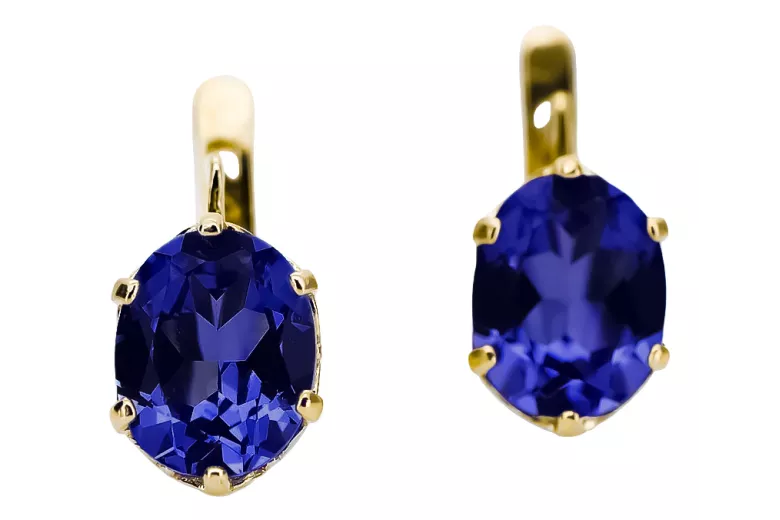 8K geltonas auksas 333 Sapphire auskarai vec003x-sp Rusų Tarybinis TSRS Vintage Art Deco style Rusiški vintažo papuošalai, SSRS 